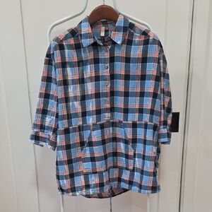 Pilcro Blue and Orange Plaid Shirt